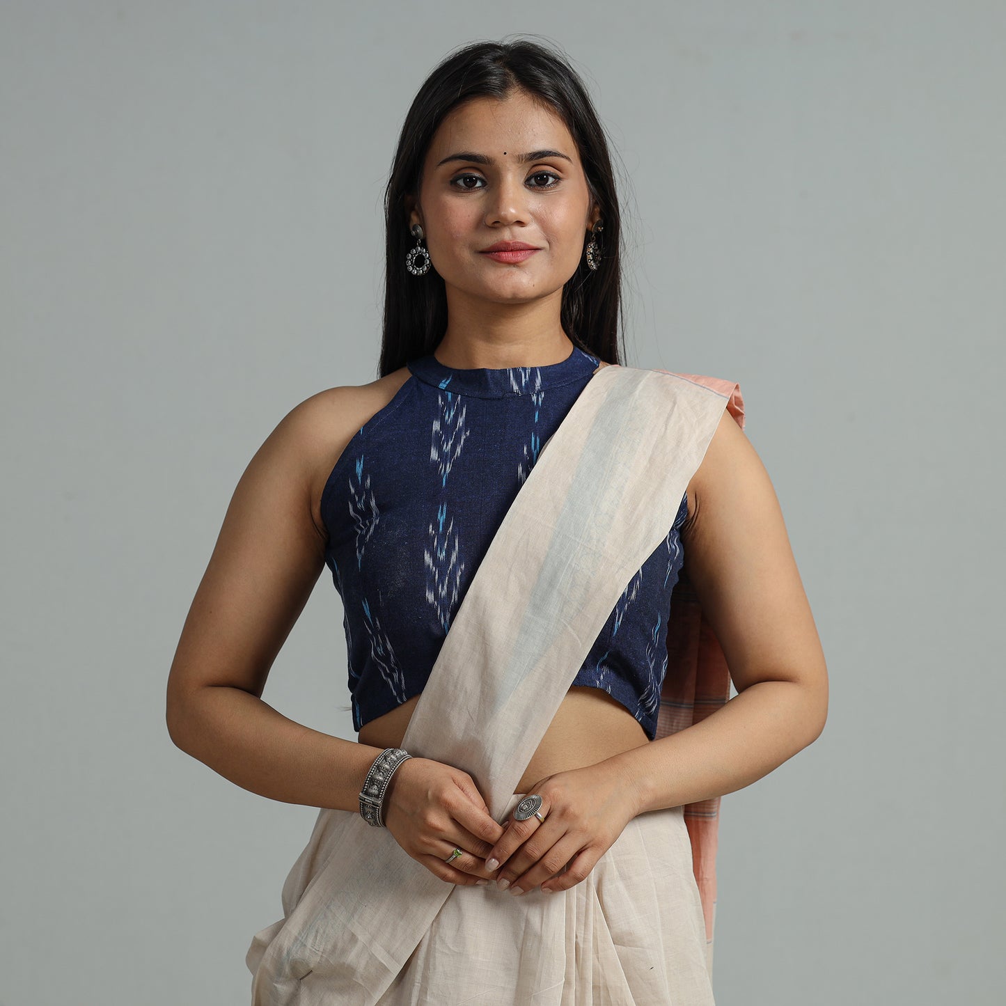 Blue - Pochampally Ikat Cotton Stitched Blouse 23
