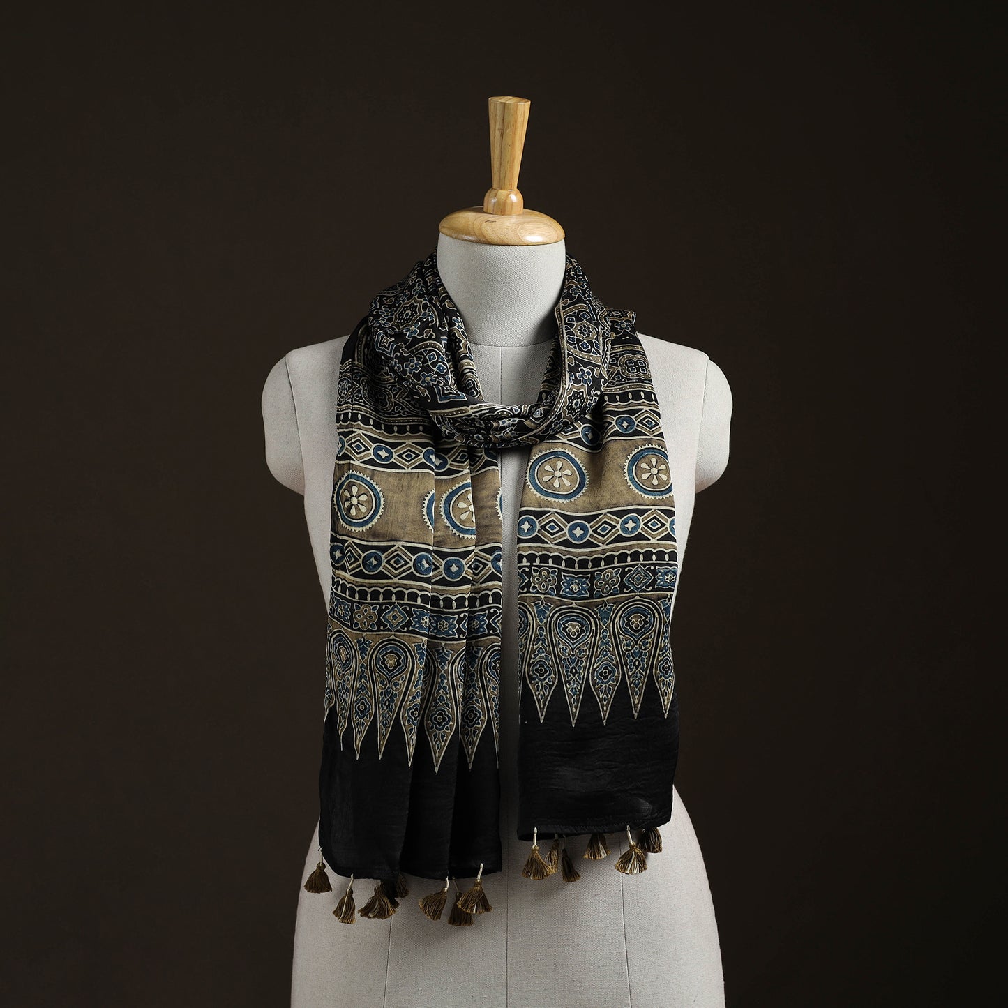 Hand Block Print Natural Dyed Modal Silk Ajrakh Stole 10