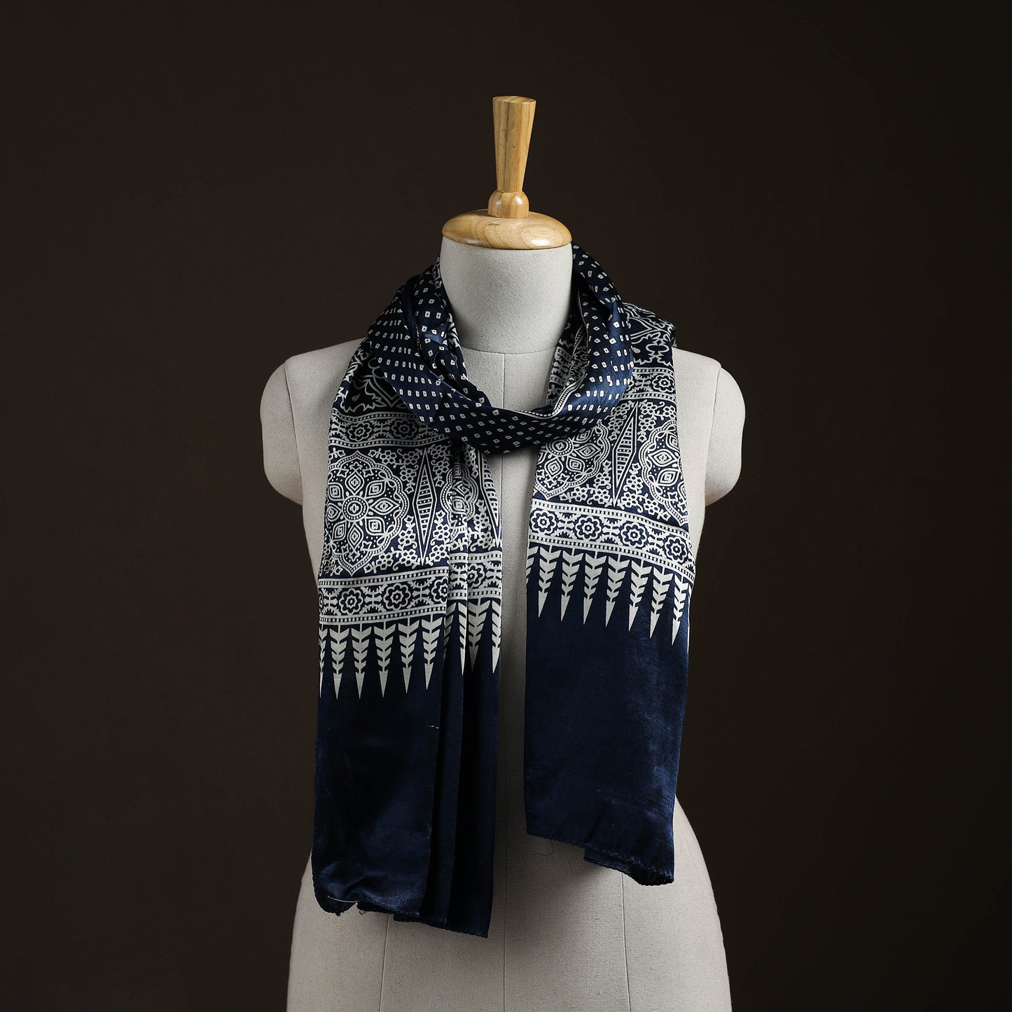 Mashru Silk Printed Ajrakh Stole 35