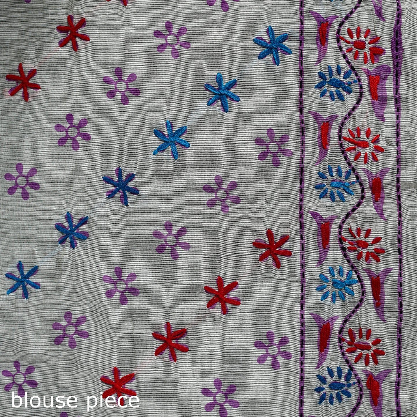 White - Bengal Kantha Hand Embroidery Silk Cotton Chapa Work Saree 71
