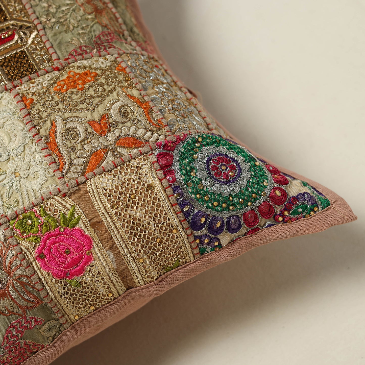 Khambadiya Patchwork Hand Embroidered Cushion Cover 08