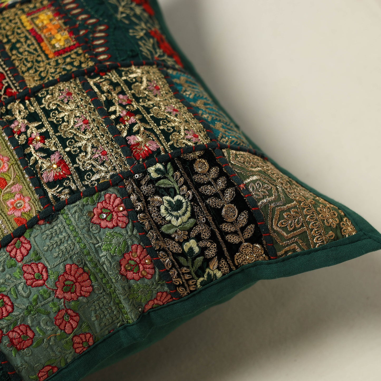 Khambadiya Patchwork Hand Embroidered Cushion Cover 09