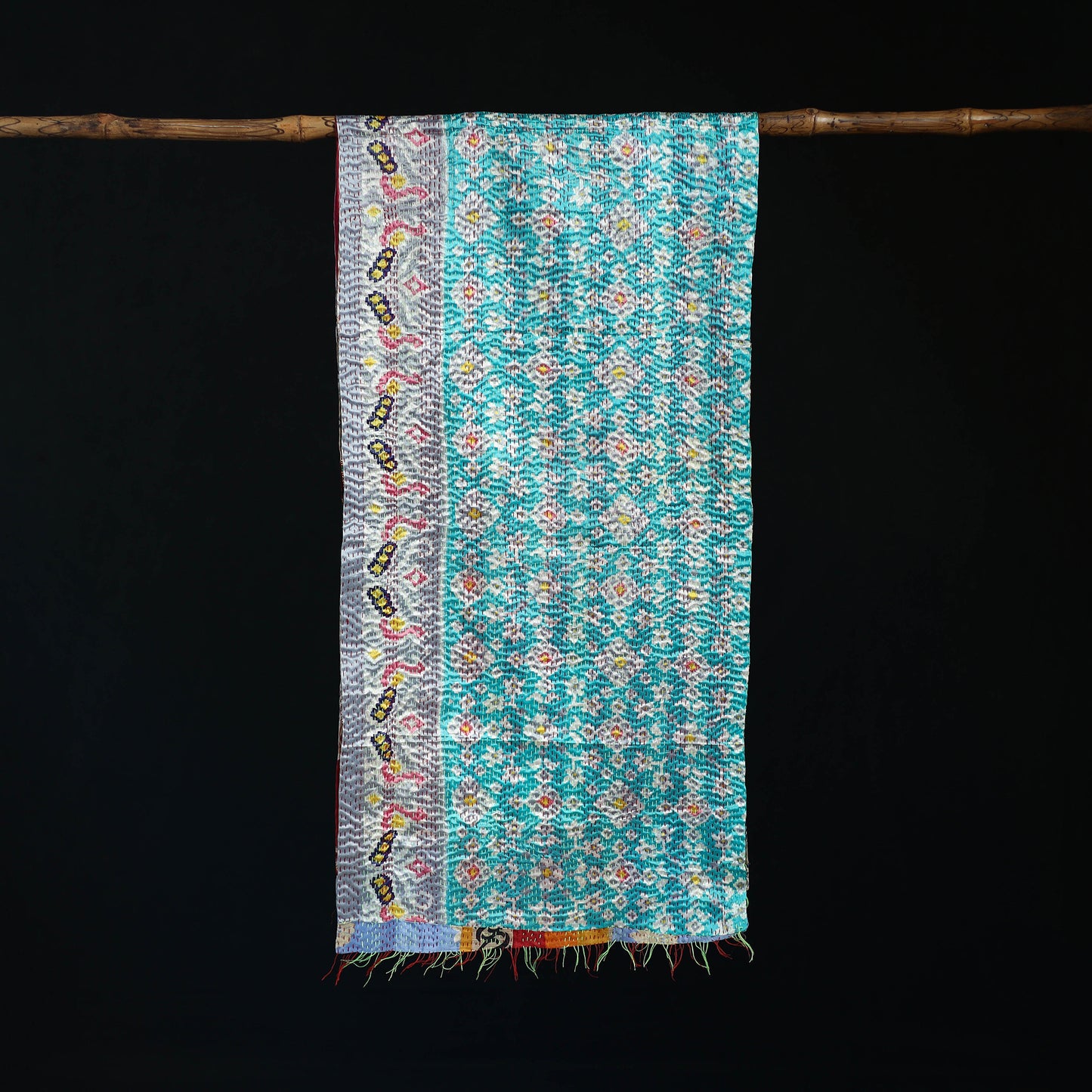 Bengal Kantha Handwork Patchwork Reversible Silk Stole 06