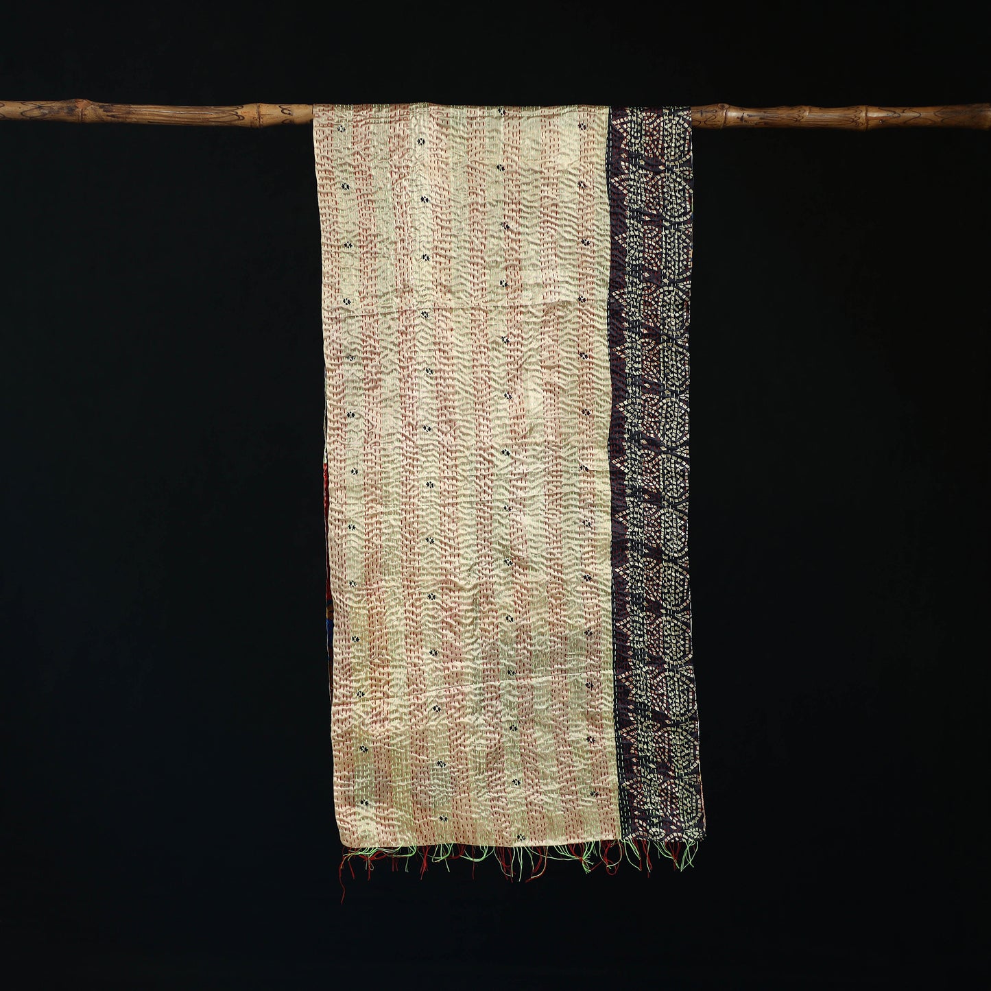 Bengal Kantha Handwork Patchwork Reversible Silk Stole 04