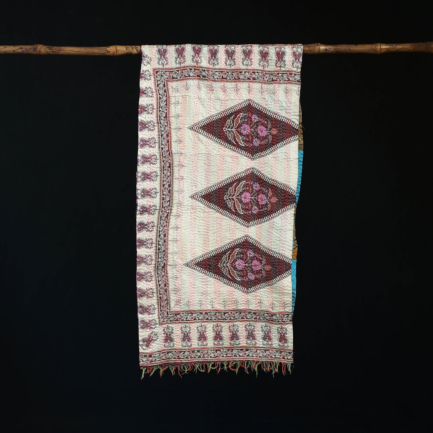 Bengal Kantha Handwork Patchwork Reversible Silk Stole 03