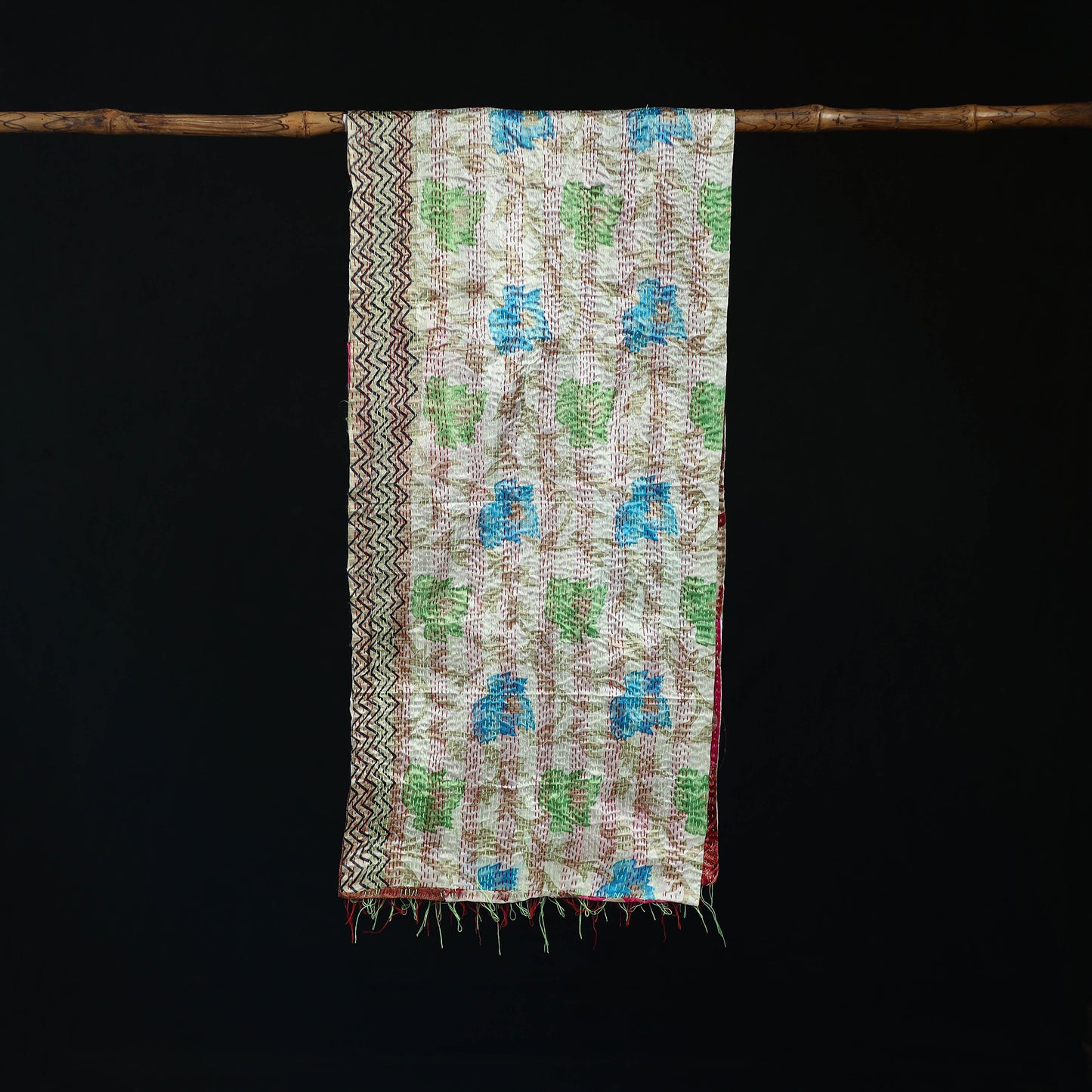 Bengal Kantha Handwork Patchwork Reversible Silk Stole 02