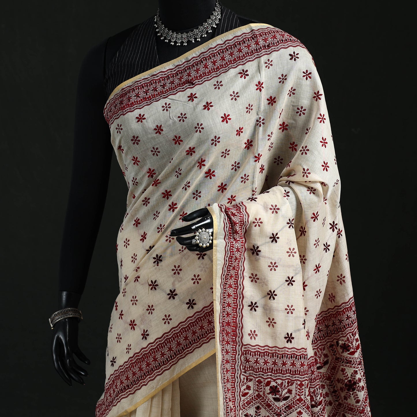 Bengal Kantha Hand Embroidery Silk Cotton Chapa Work Saree 74