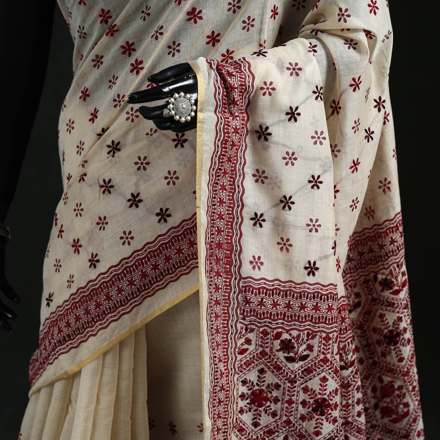 Bengal Kantha Hand Embroidery Silk Cotton Chapa Work Saree 74