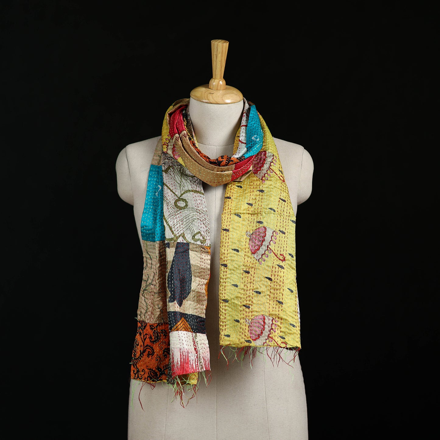 Bengal Kantha Handwork Patchwork Reversible Silk Stole 121