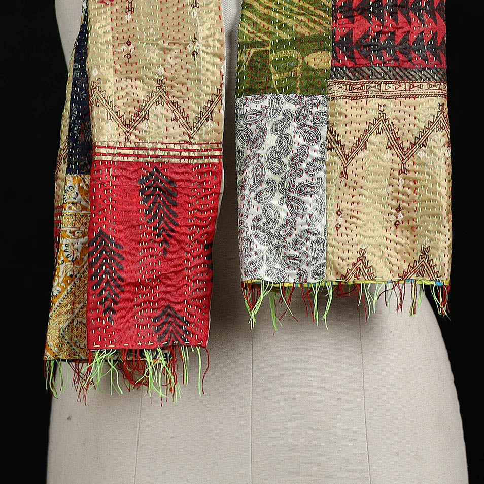 Bengal Kantha Handwork Patchwork Reversible Silk Stole 122