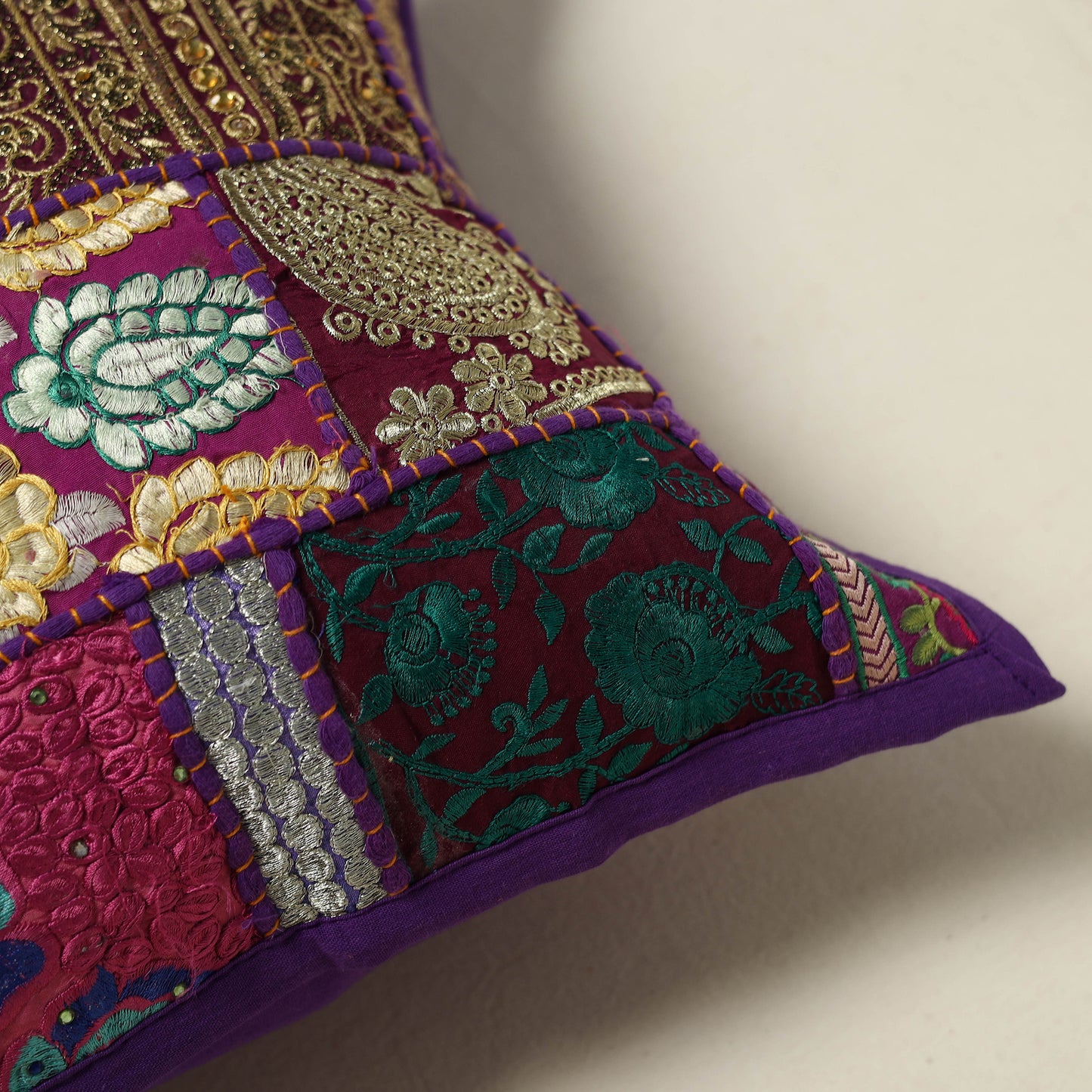 Khambadiya Patchwork Hand Embroidered Cushion Cover 12