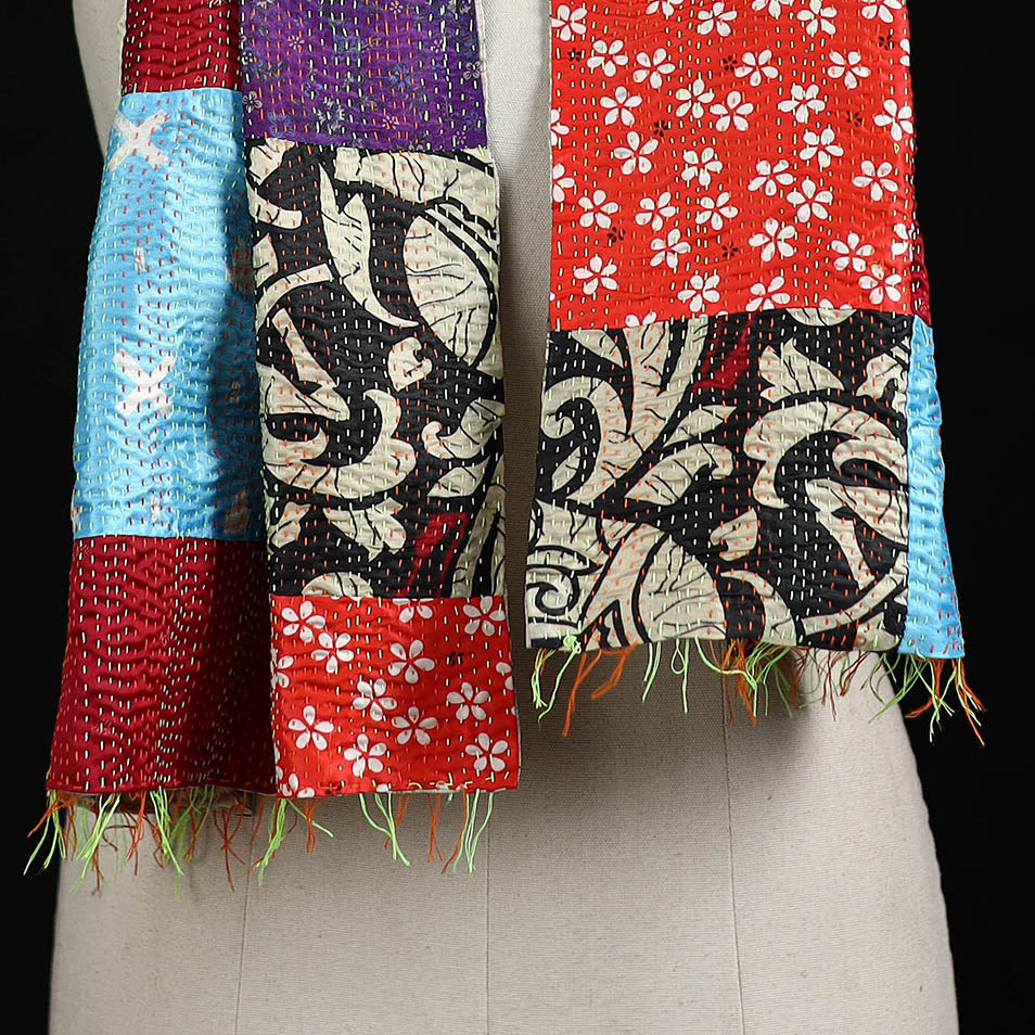 Bengal Kantha Handwork Patchwork Reversible Silk Stole 124