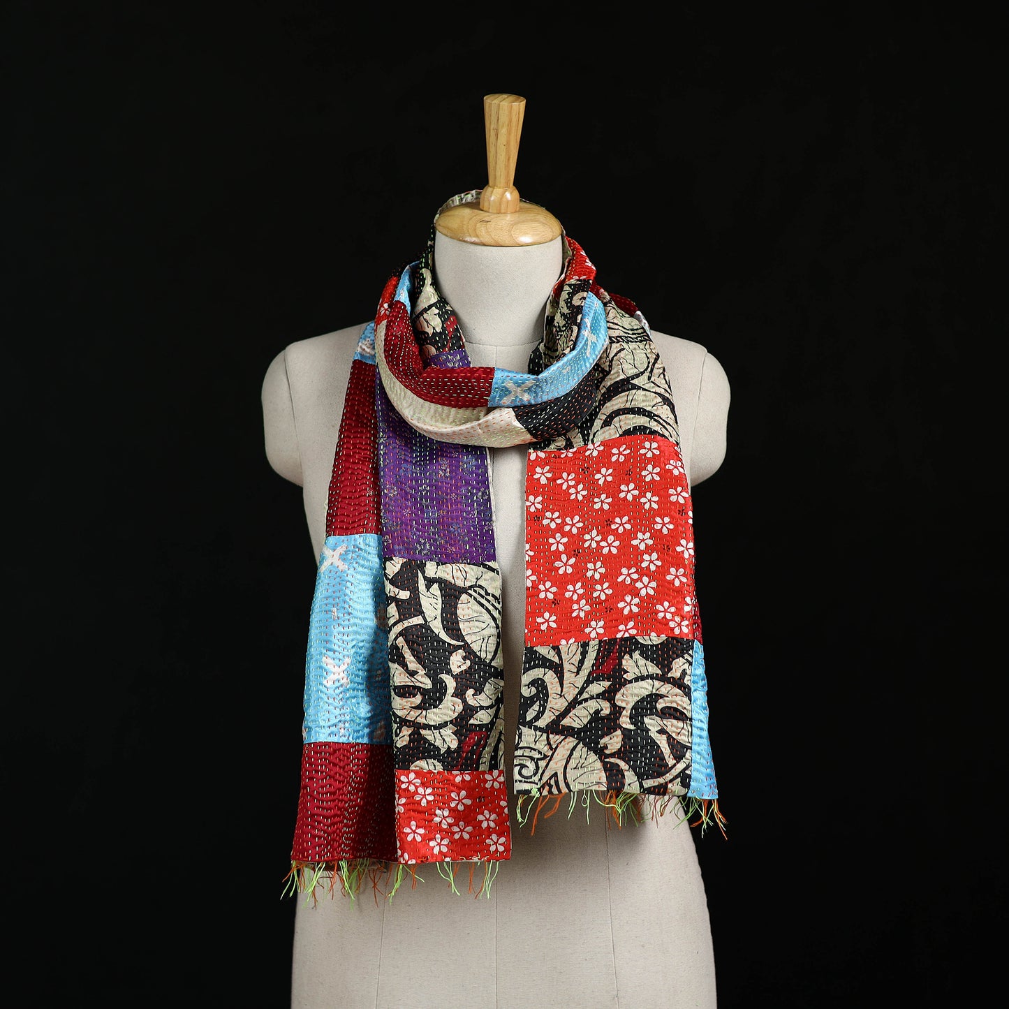 Bengal Kantha Handwork Patchwork Reversible Silk Stole 124