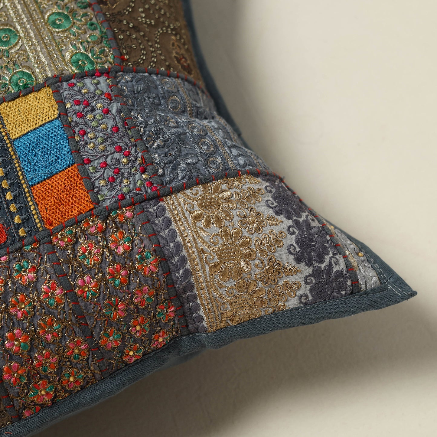 Khambadiya Patchwork Hand Embroidered Cushion Cover 13