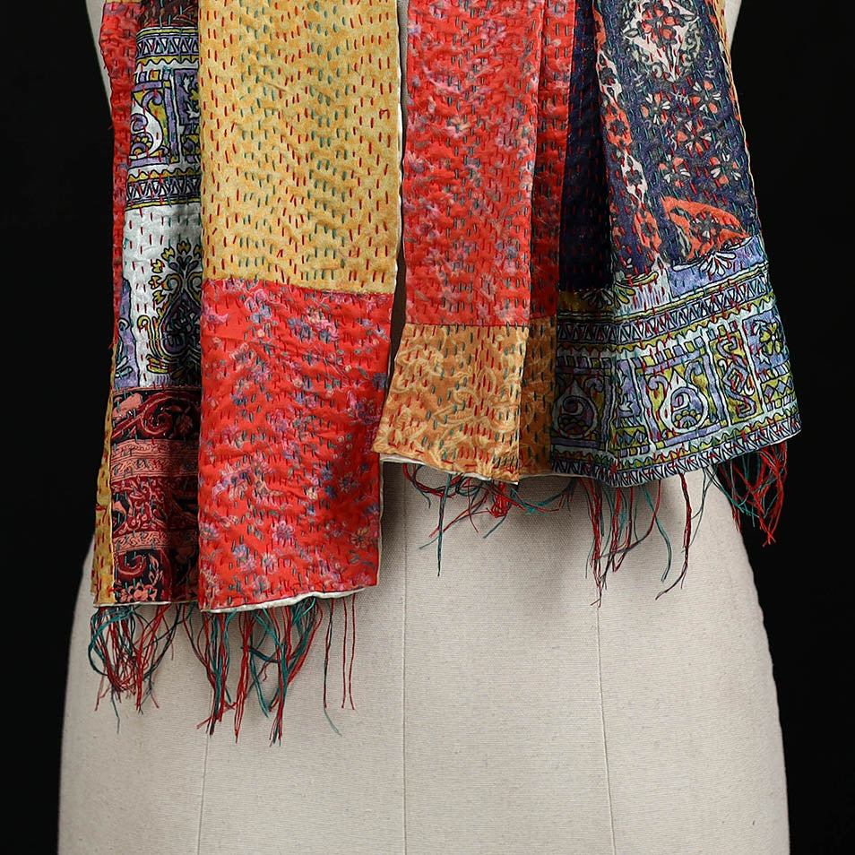 Bengal Kantha Handwork Patchwork Reversible Silk Stole 129