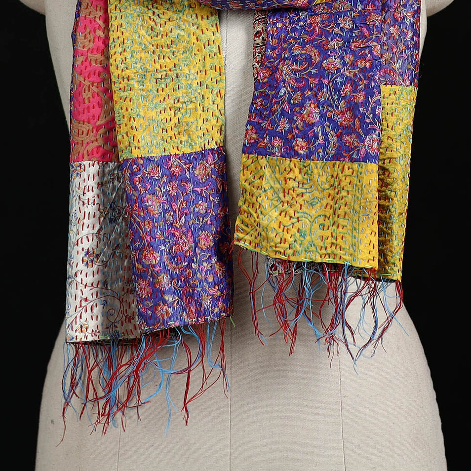 Bengal Kantha Handwork Patchwork Reversible Silk Stole 130