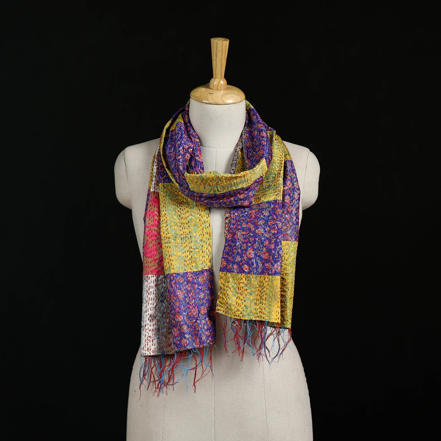 Bengal Kantha Handwork Patchwork Reversible Silk Stole 130