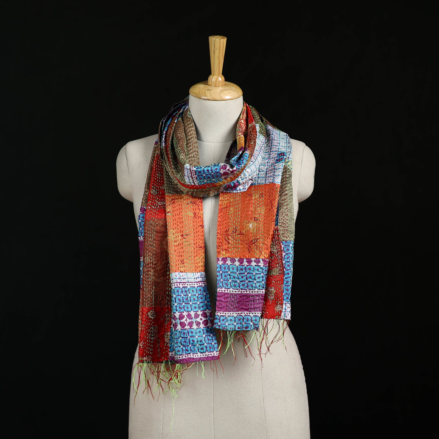 Bengal Kantha Handwork Patchwork Reversible Silk Stole 131