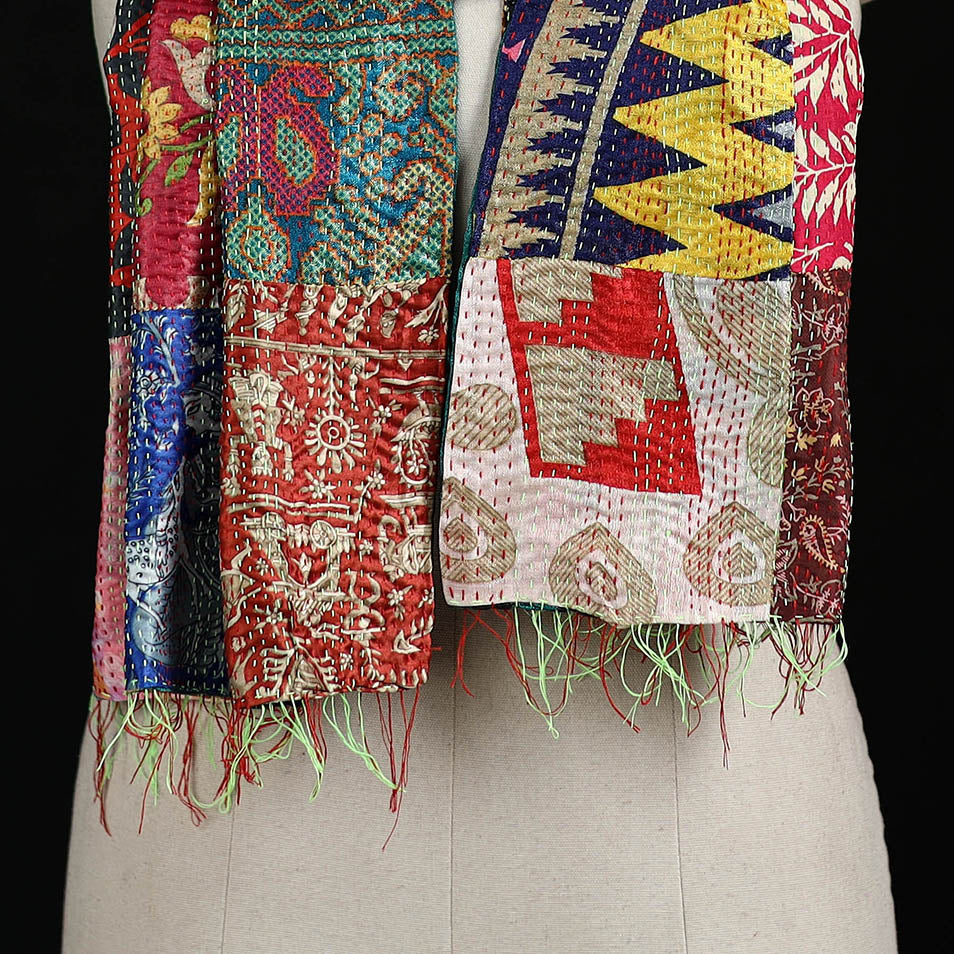 Bengal Kantha Handwork Patchwork Reversible Silk Stole 132