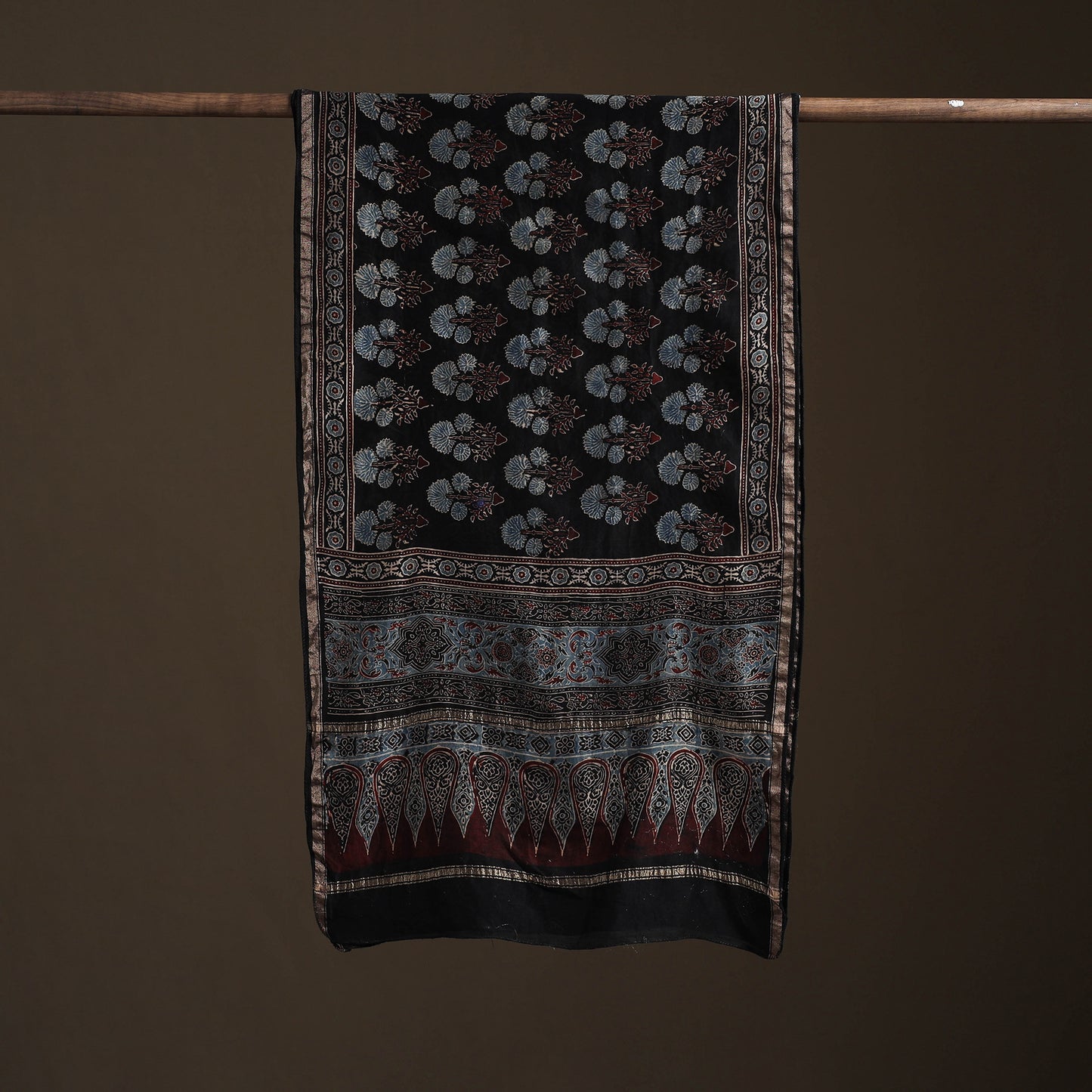 Handloom Chanderi Silk Ajrakh Hand Block Print Natural Dyed Stole 11