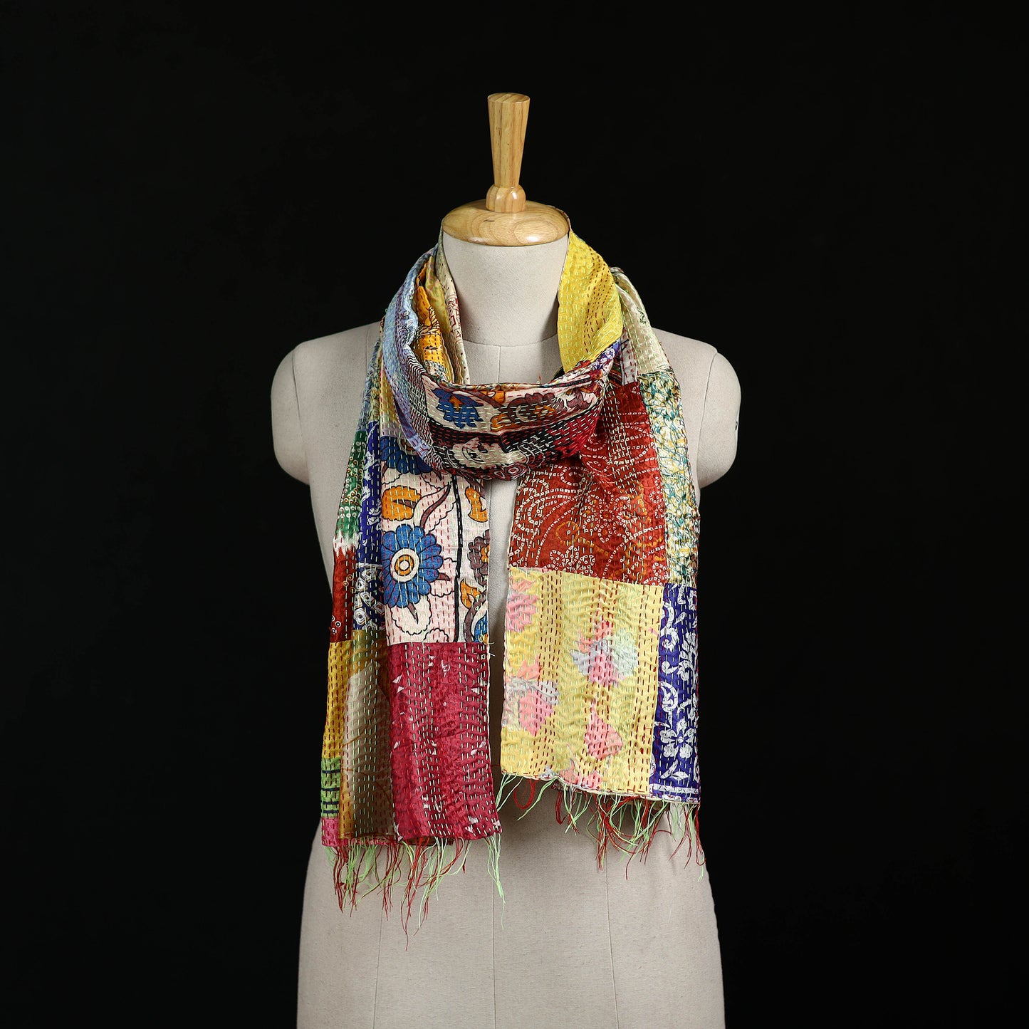 Bengal Kantha Handwork Patchwork Reversible Silk Stole 135