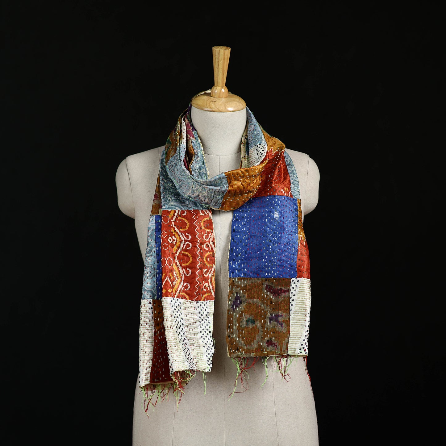 Bengal Kantha Handwork Patchwork Reversible Silk Stole 136