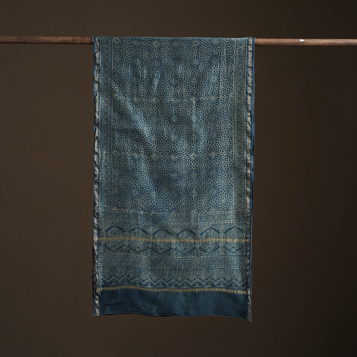 Handloom Chanderi Silk Ajrakh Hand Block Print Natural Dyed Stole 06