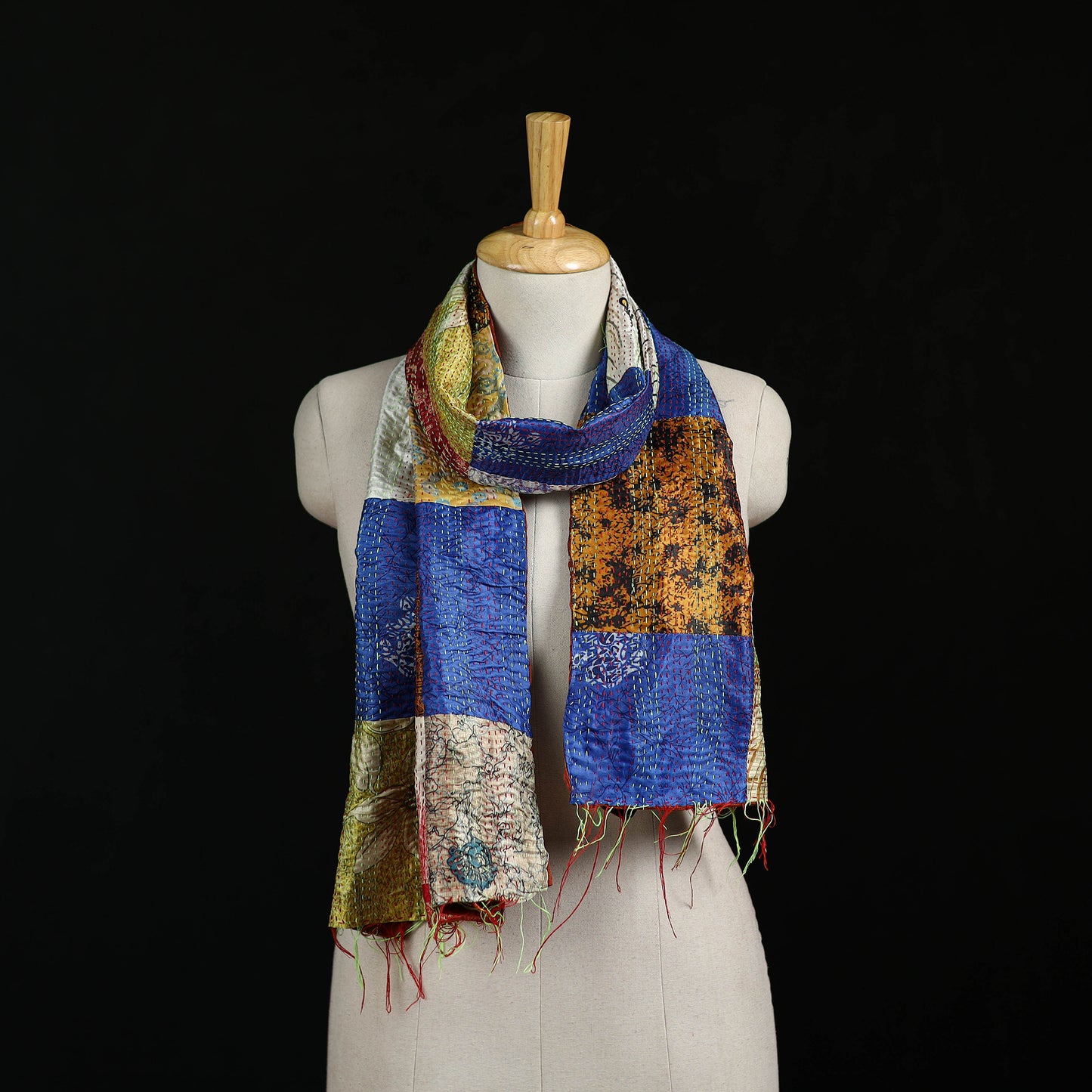 Bengal Kantha Handwork Patchwork Reversible Silk Stole 137