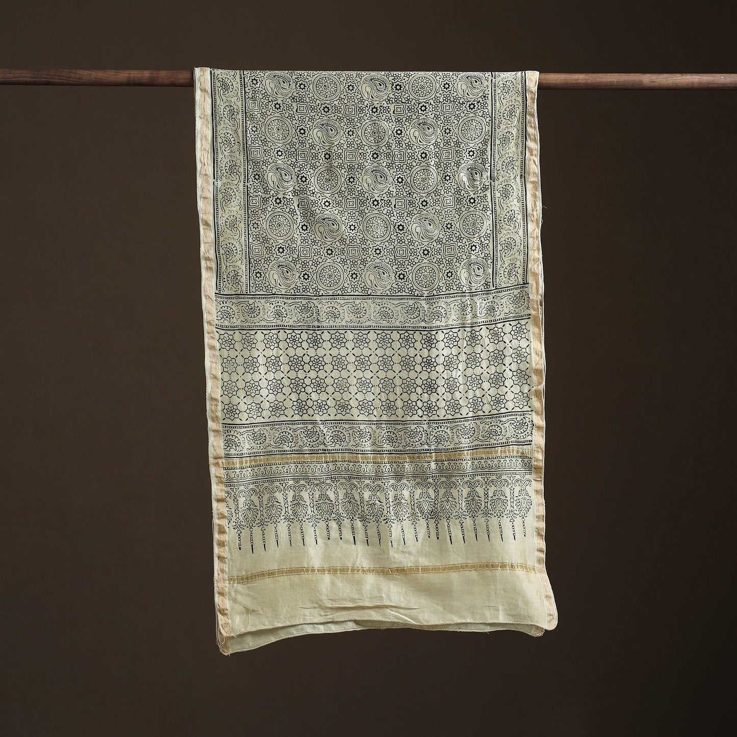 Handloom Chanderi Silk Ajrakh Hand Block Print Natural Dyed Stole 08