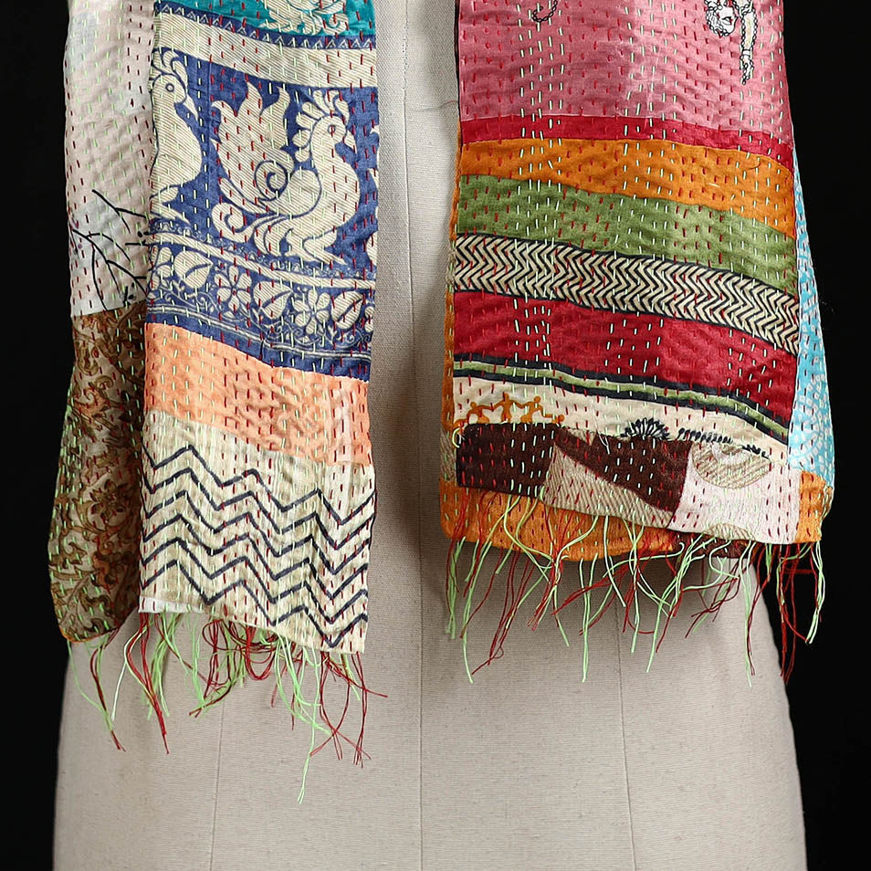 Bengal Kantha Handwork Patchwork Reversible Silk Stole 139