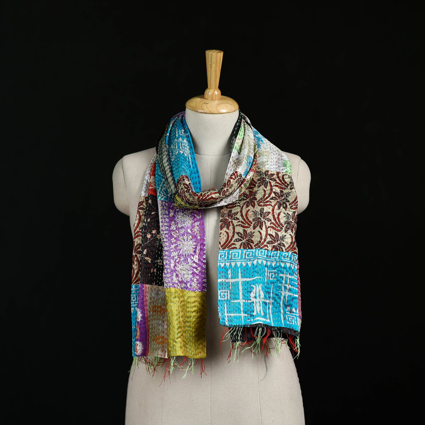 Bengal Kantha Handwork Patchwork Reversible Silk Stole 142