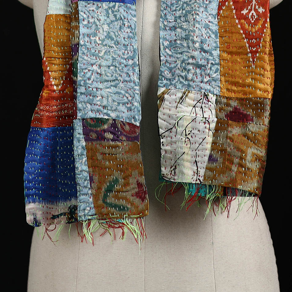 Bengal Kantha Handwork Patchwork Reversible Silk Stole 143