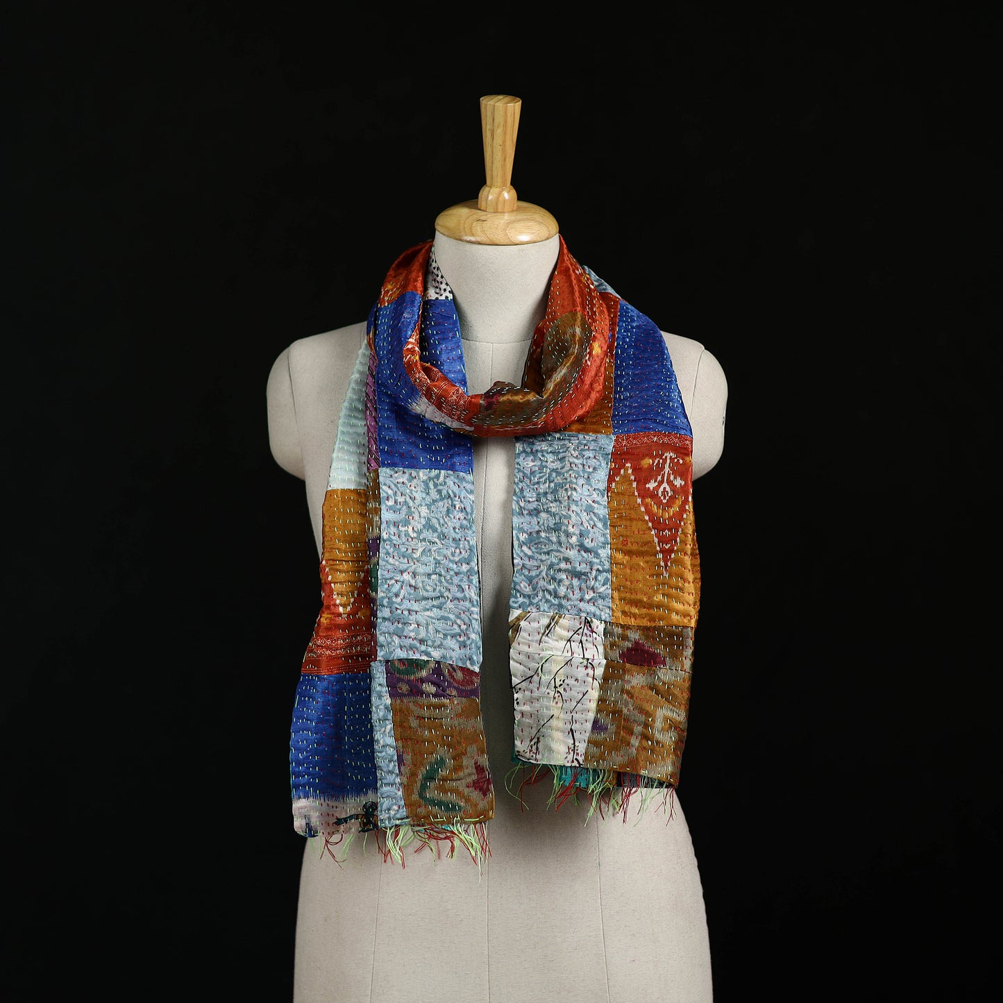 Bengal Kantha Handwork Patchwork Reversible Silk Stole 143