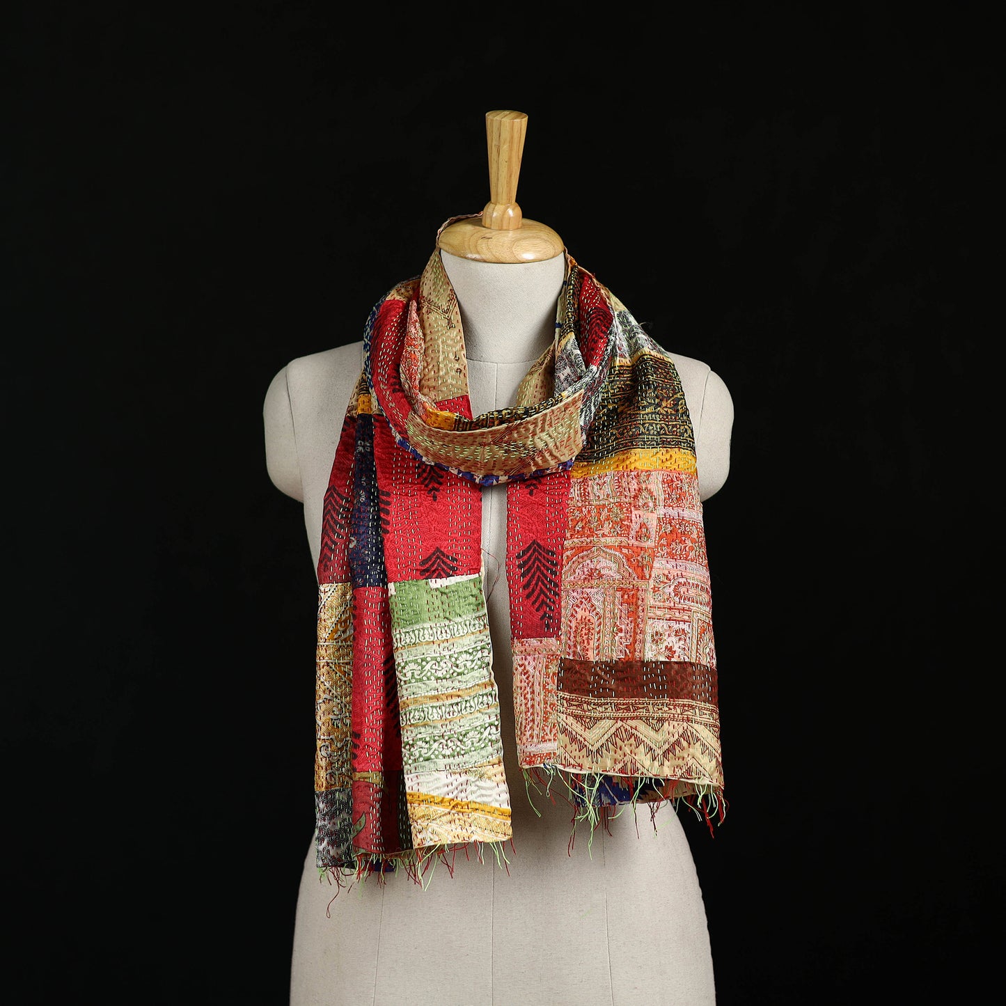 Bengal Kantha Handwork Patchwork Reversible Silk Stole 149