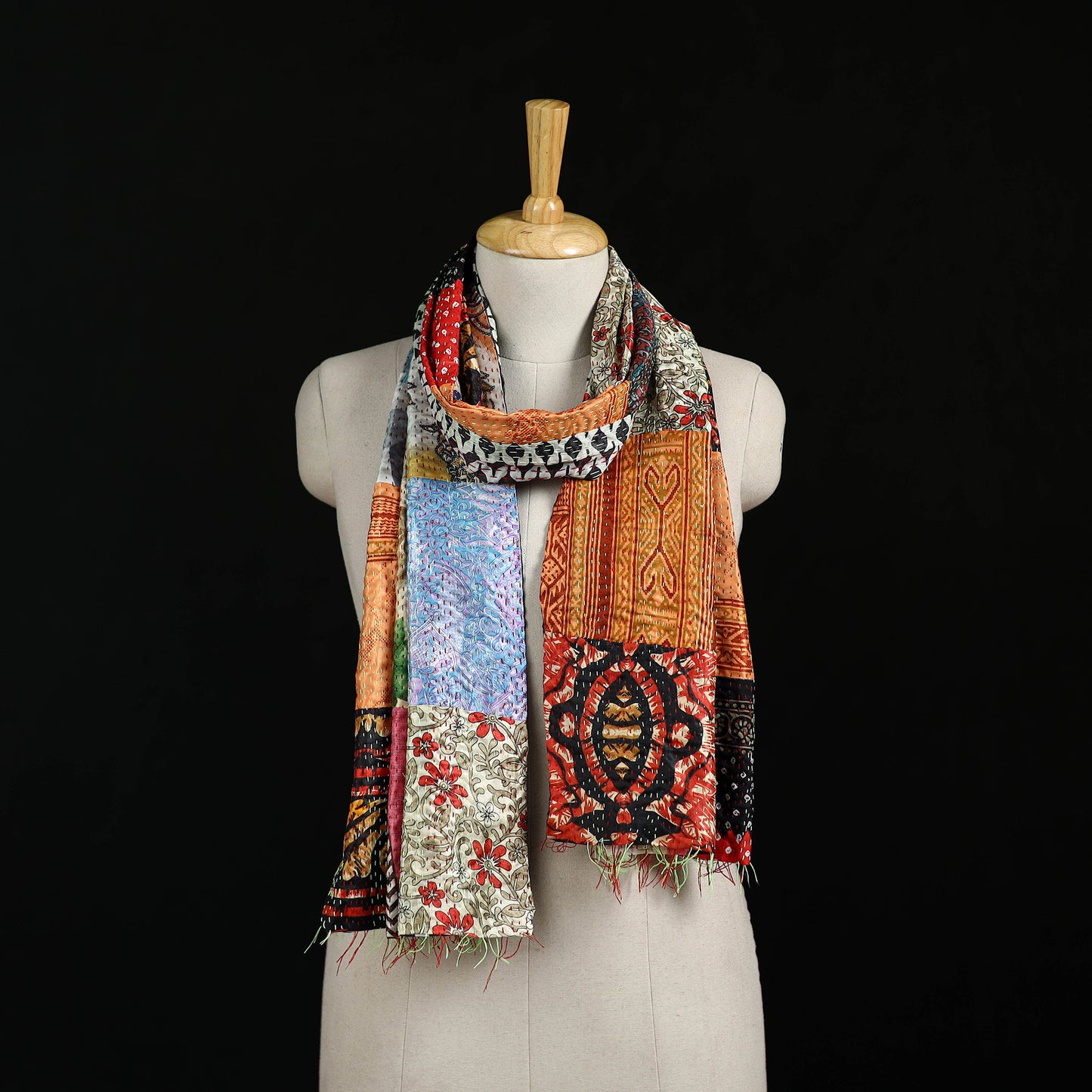 Bengal Kantha Handwork Patchwork Reversible Silk Stole 151