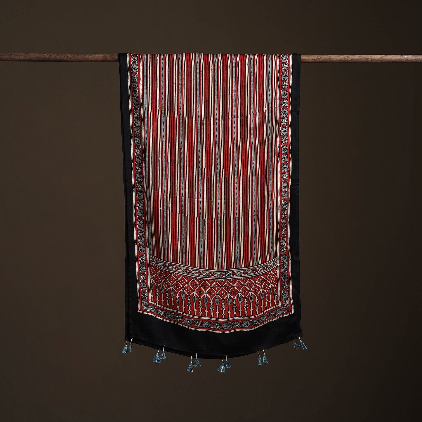 Hand Block Print Natural Dyed Modal Silk Ajrakh Stole 03
