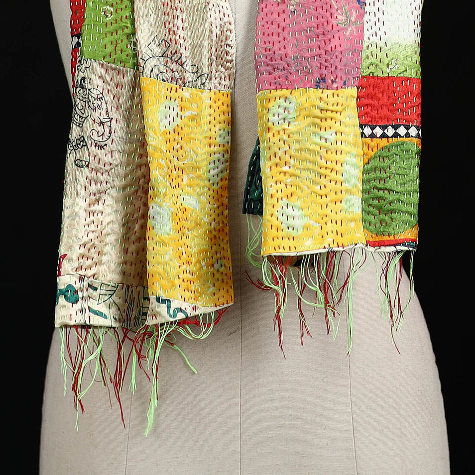 Bengal Kantha Handwork Patchwork Reversible Silk Stole 154