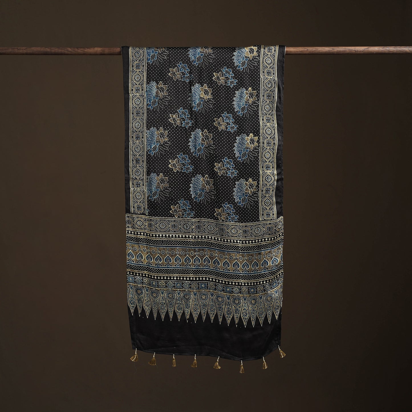 Hand Block Print Natural Dyed Modal Silk Ajrakh Stole 04