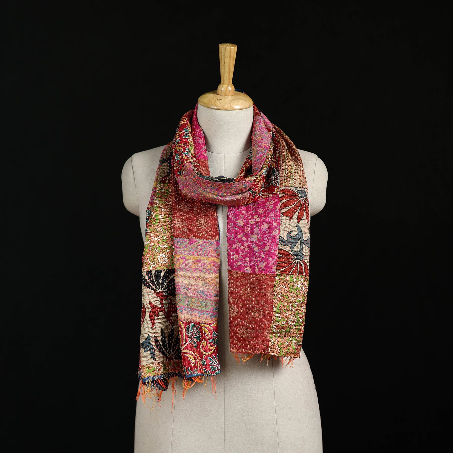 Bengal Kantha Handwork Patchwork Reversible Silk Stole 155
