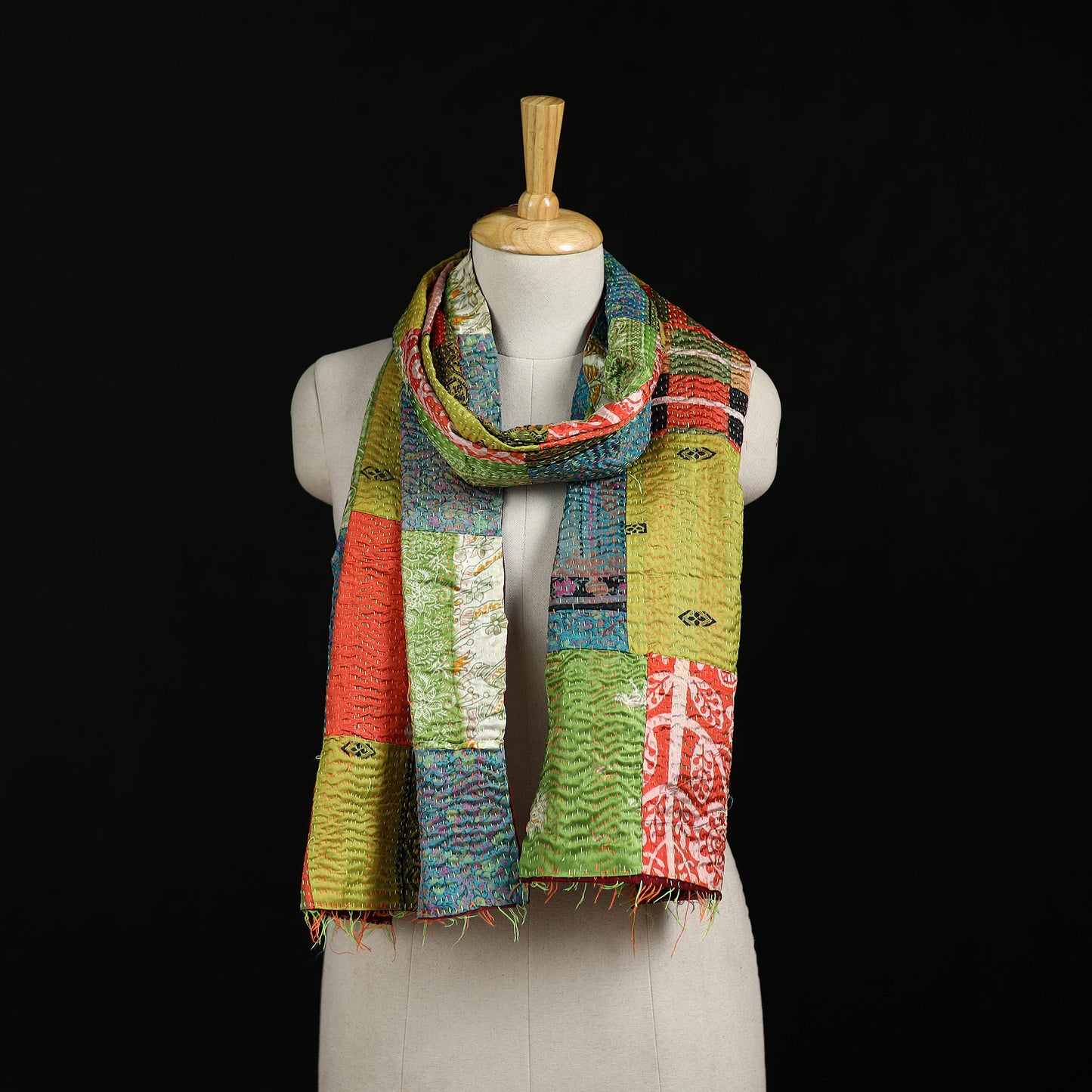 Bengal Kantha Handwork Patchwork Reversible Silk Stole 156