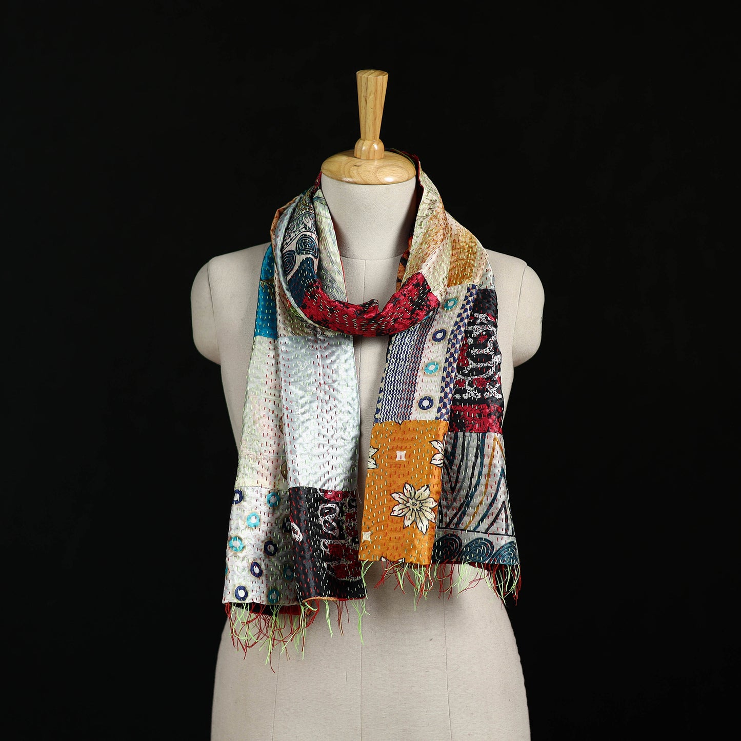 Bengal Kantha Handwork Patchwork Reversible Silk Stole 158
