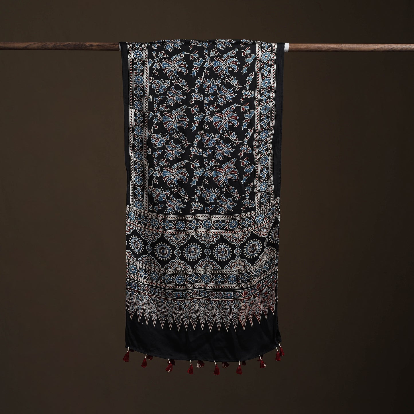 Hand Block Print Natural Dyed Modal Silk Ajrakh Stole 09