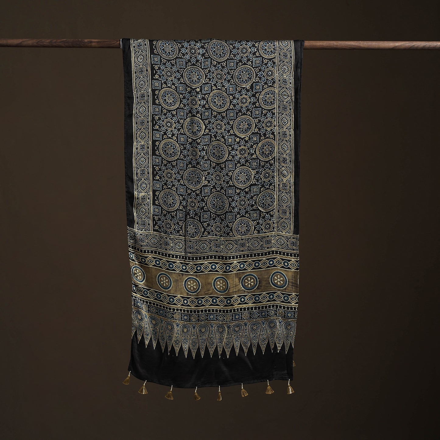 Hand Block Print Natural Dyed Modal Silk Ajrakh Stole 10