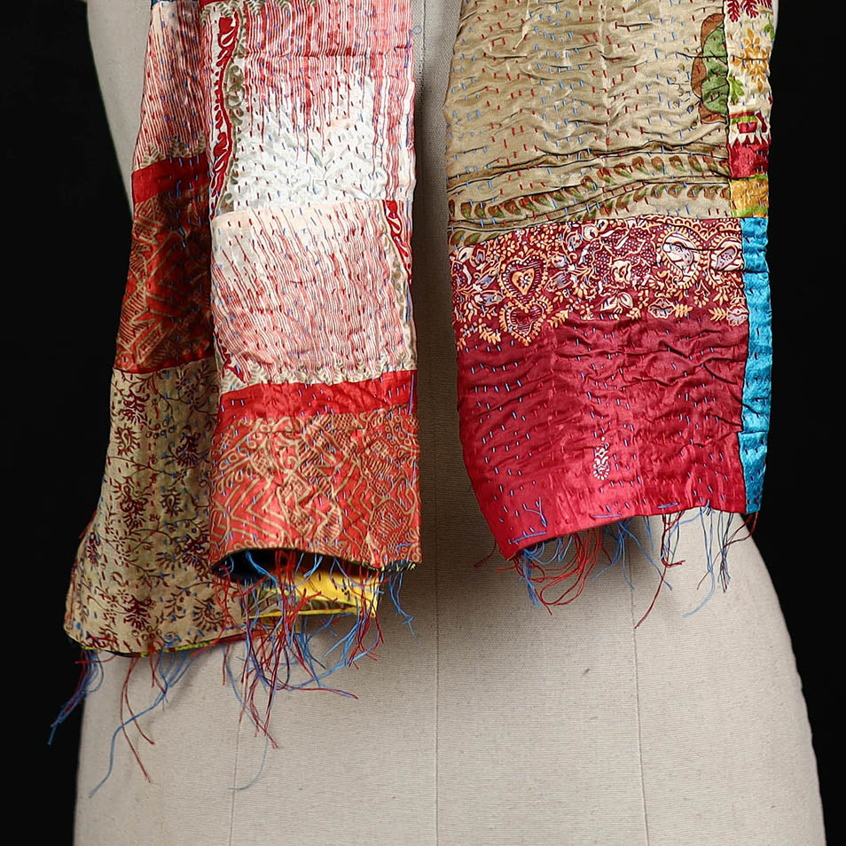 Bengal Kantha Handwork Patchwork Reversible Silk Stole 163