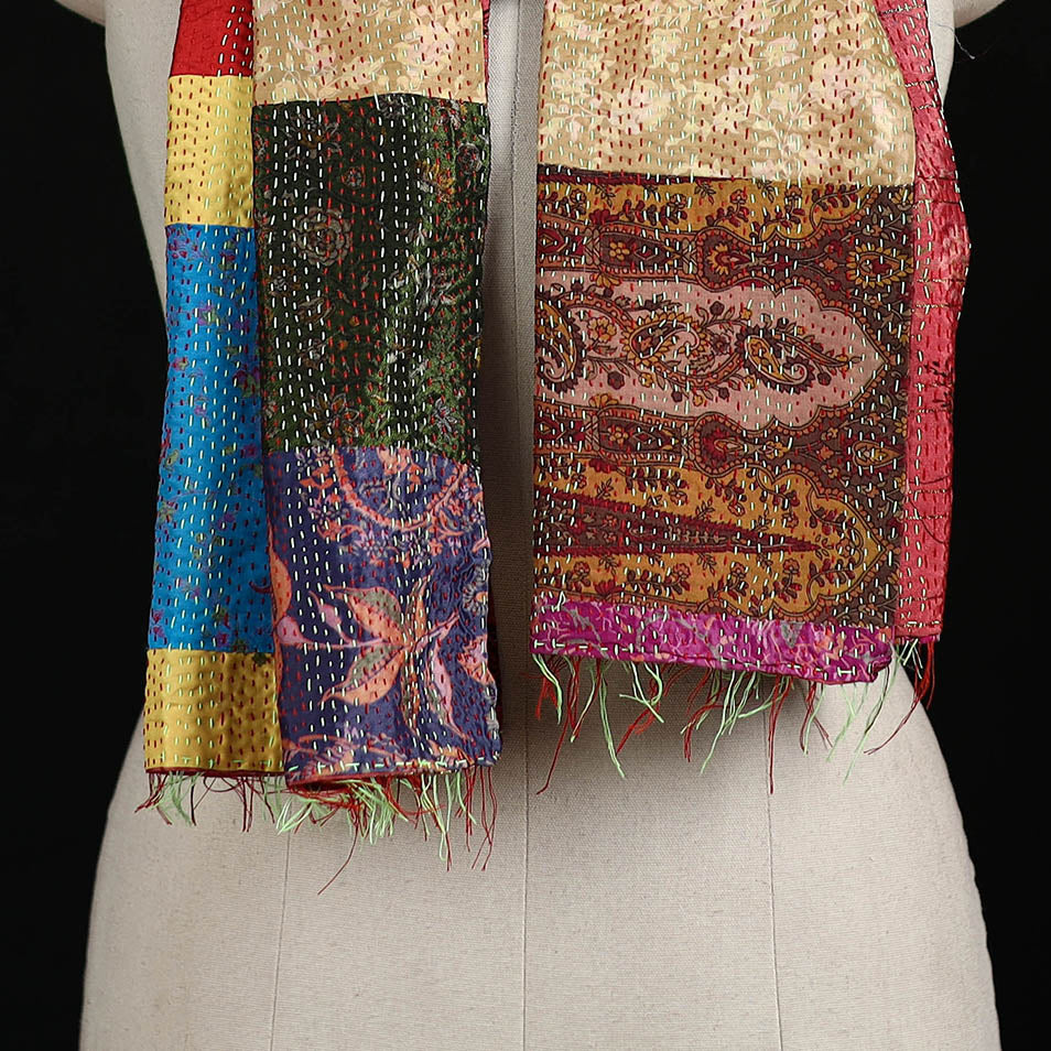Bengal Kantha Handwork Patchwork Reversible Silk Stole 166