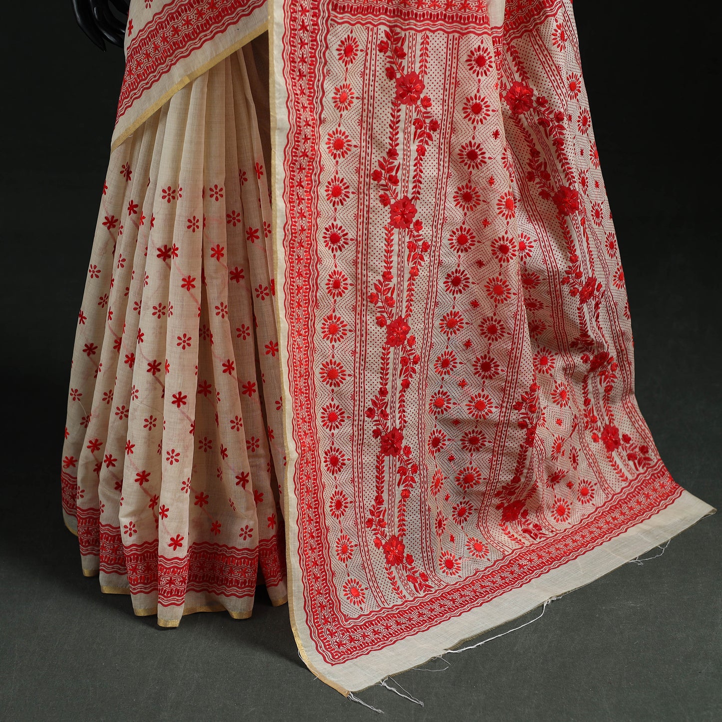 Bengal Kantha Hand Embroidery Silk Cotton Chapa Work Saree 83