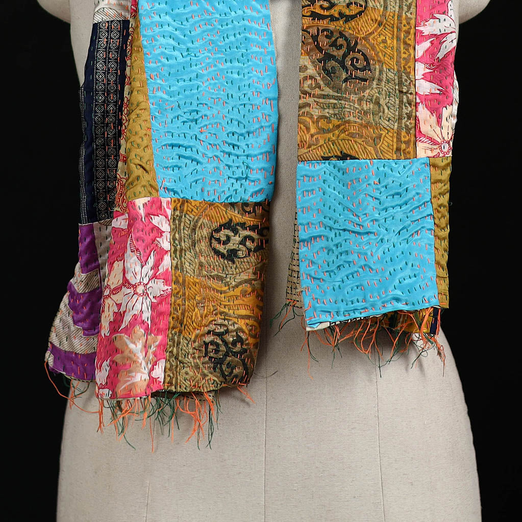 Bengal Kantha Handwork Patchwork Reversible Silk Stole 167