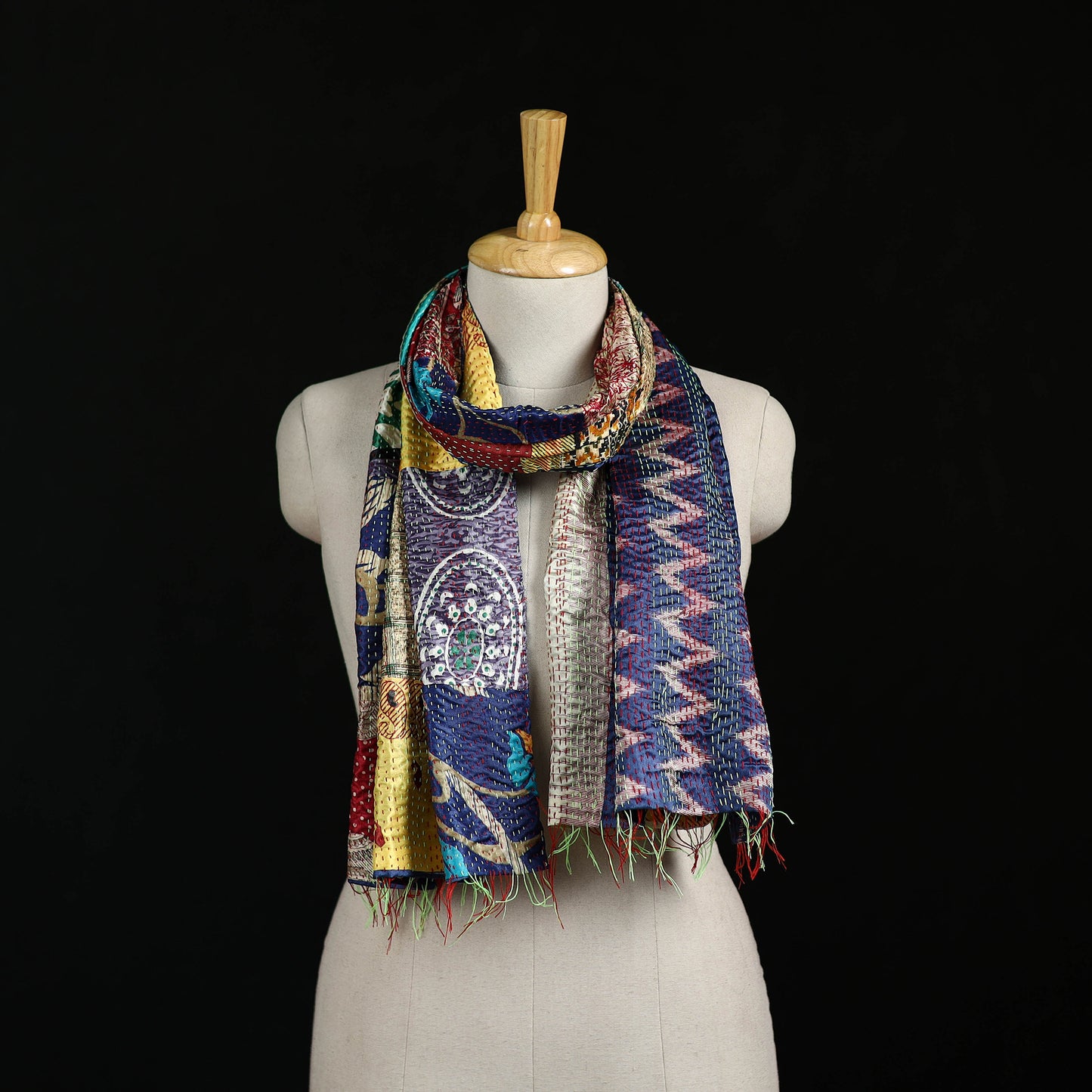 Bengal Kantha Handwork Patchwork Reversible Silk Stole 168