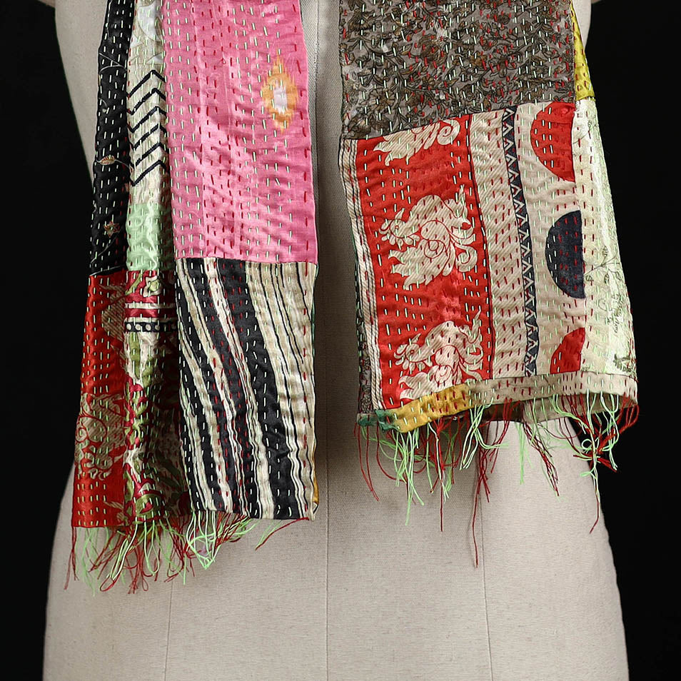Bengal Kantha Handwork Patchwork Reversible Silk Stole 172
