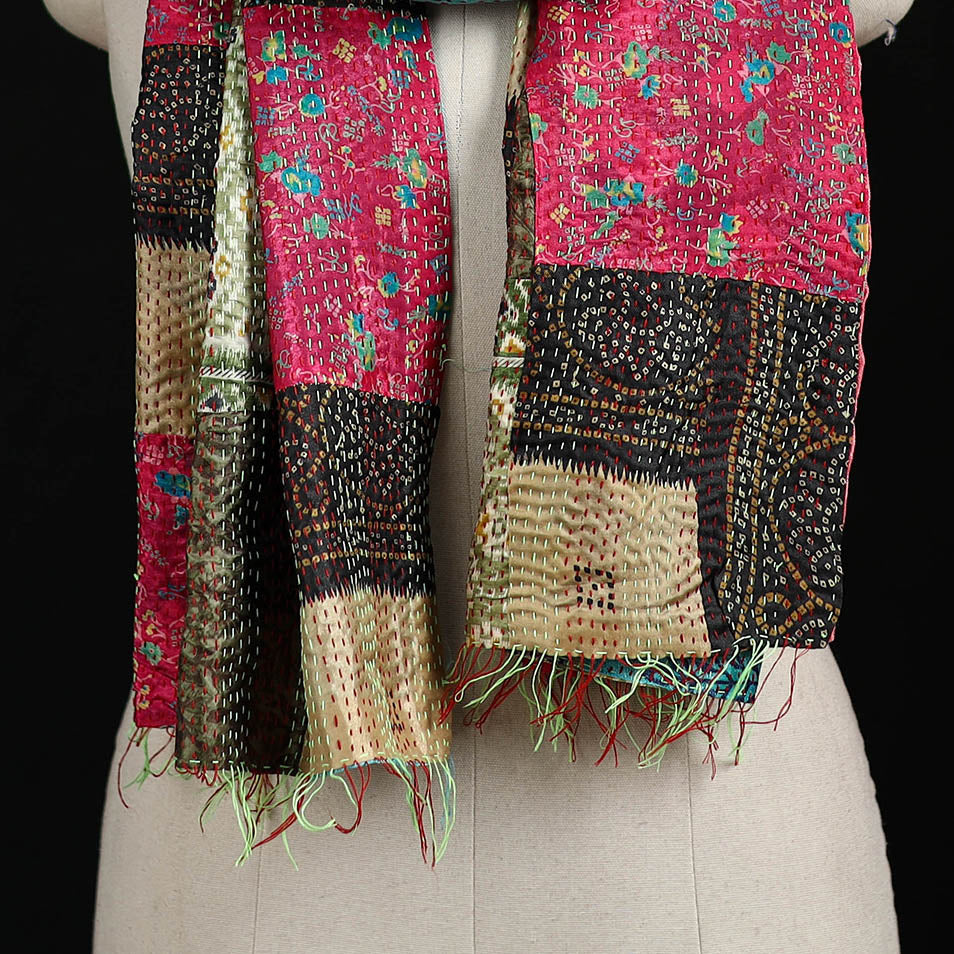 Bengal Kantha Handwork Patchwork Reversible Silk Stole 175